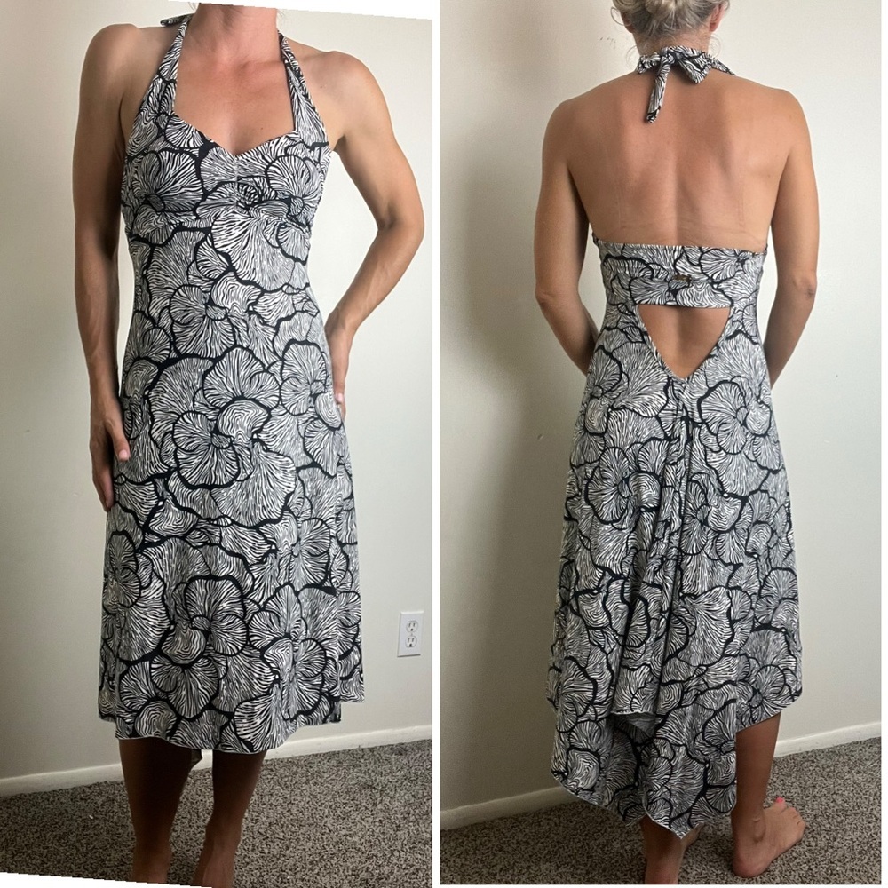 LILIKOI Hawaii Black White Printed Midi Dress Small
